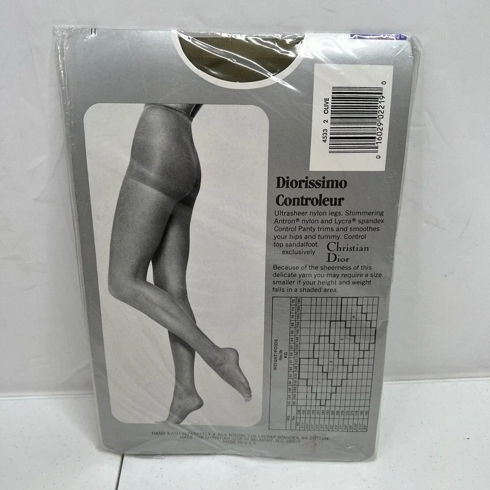 Vtg Christian Dior Panty Hose Stockings Nylons Olive Size 2 Fits 110 140 lbs USA